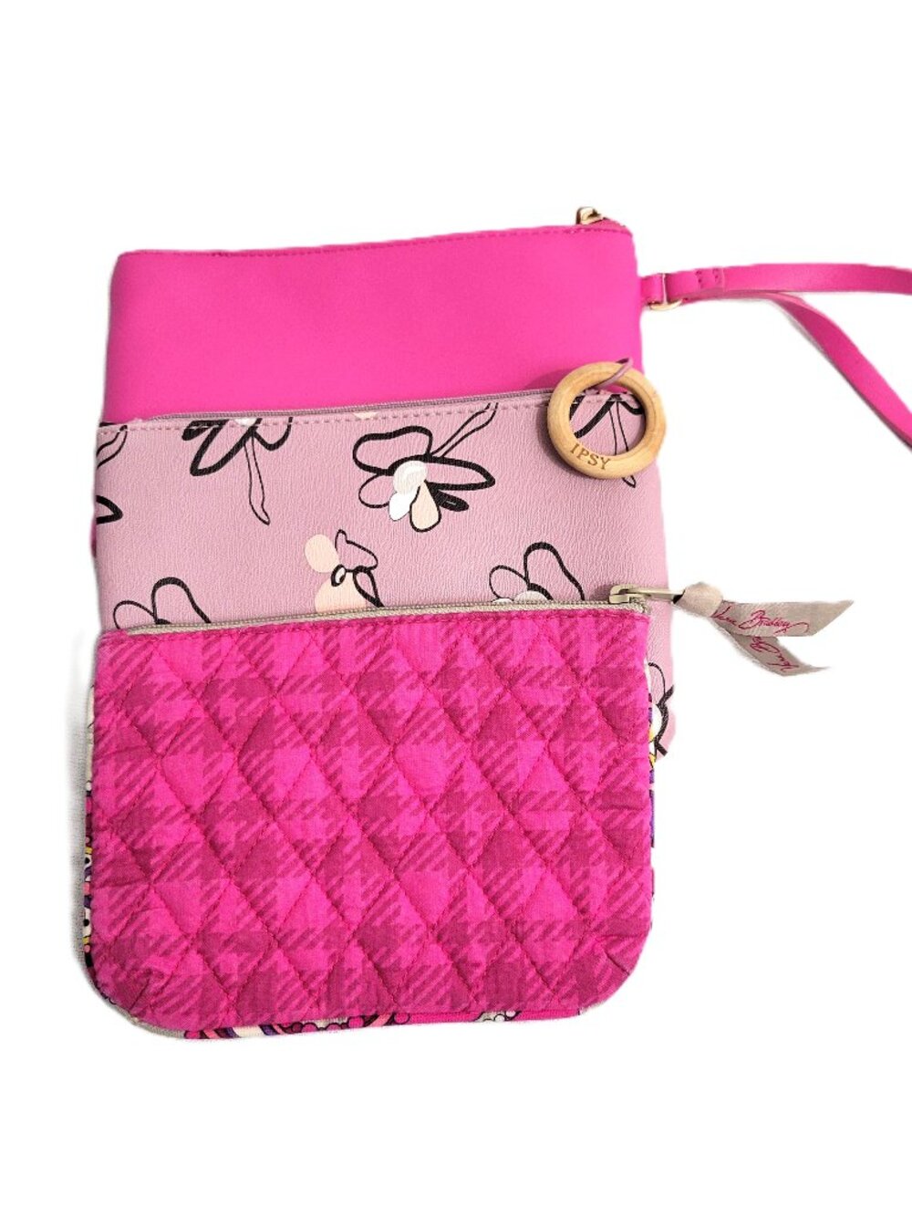 Lot of 3 Pink Floral Pouches Vera Bradley Ipsy A New Day Makeup Bags Wristlet